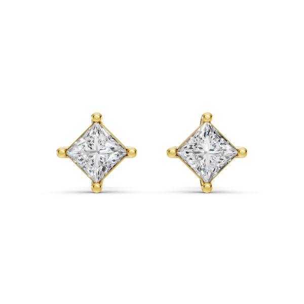 Solid Gold Princess Cut Diamond Solitaire Stud Earrings