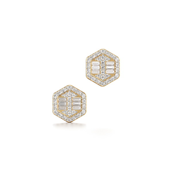 Baguette Hexagona Cluster Diamond Stud Earrings