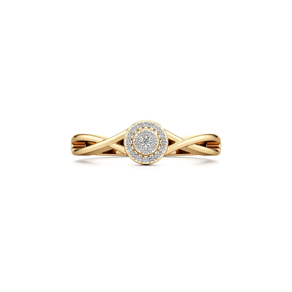 Delicate Crossover Round Halo Twisted Shank Diamond Ring