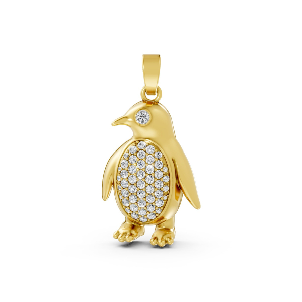 Solid Gold Elegant Gold Penguin Pendant with 0.56 CT.T.W Natural Diamonds