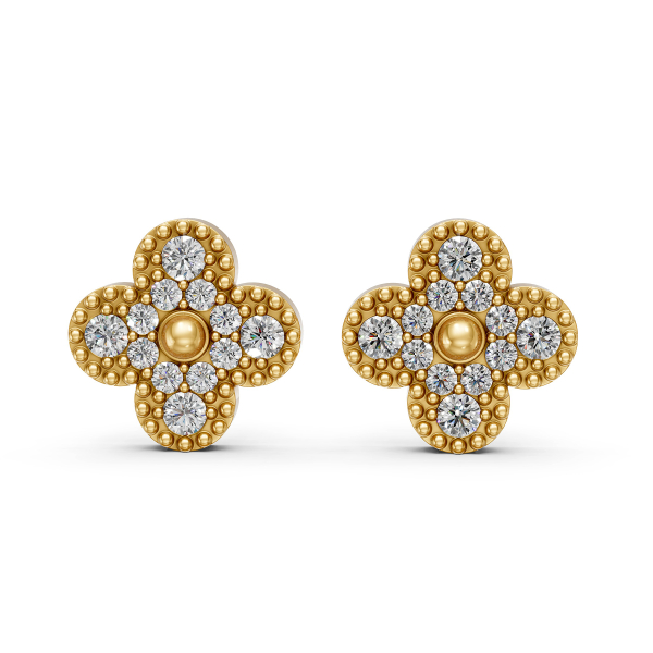 Solid Gold Natural Diamond Clover Stud Earrings