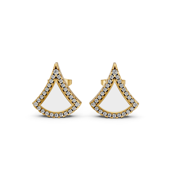 Solid Gold Triangle Shape Round Diamond Mother of Pearl Studs Earrings|Luxury Earrings for her