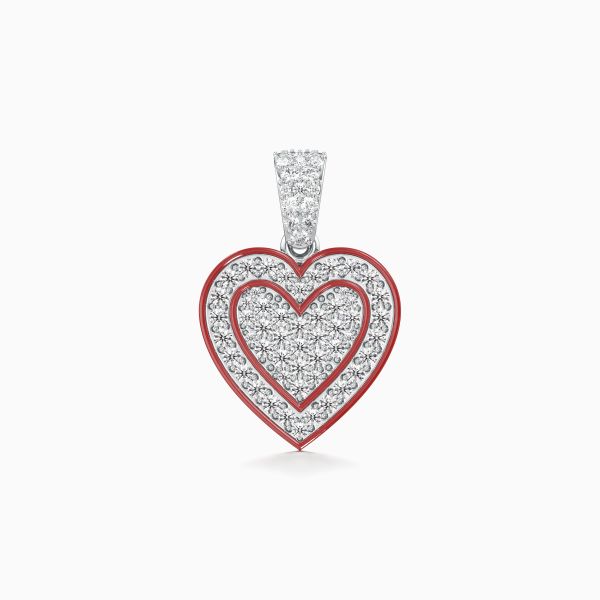 Double-lined Heart Diamond Pendant in White