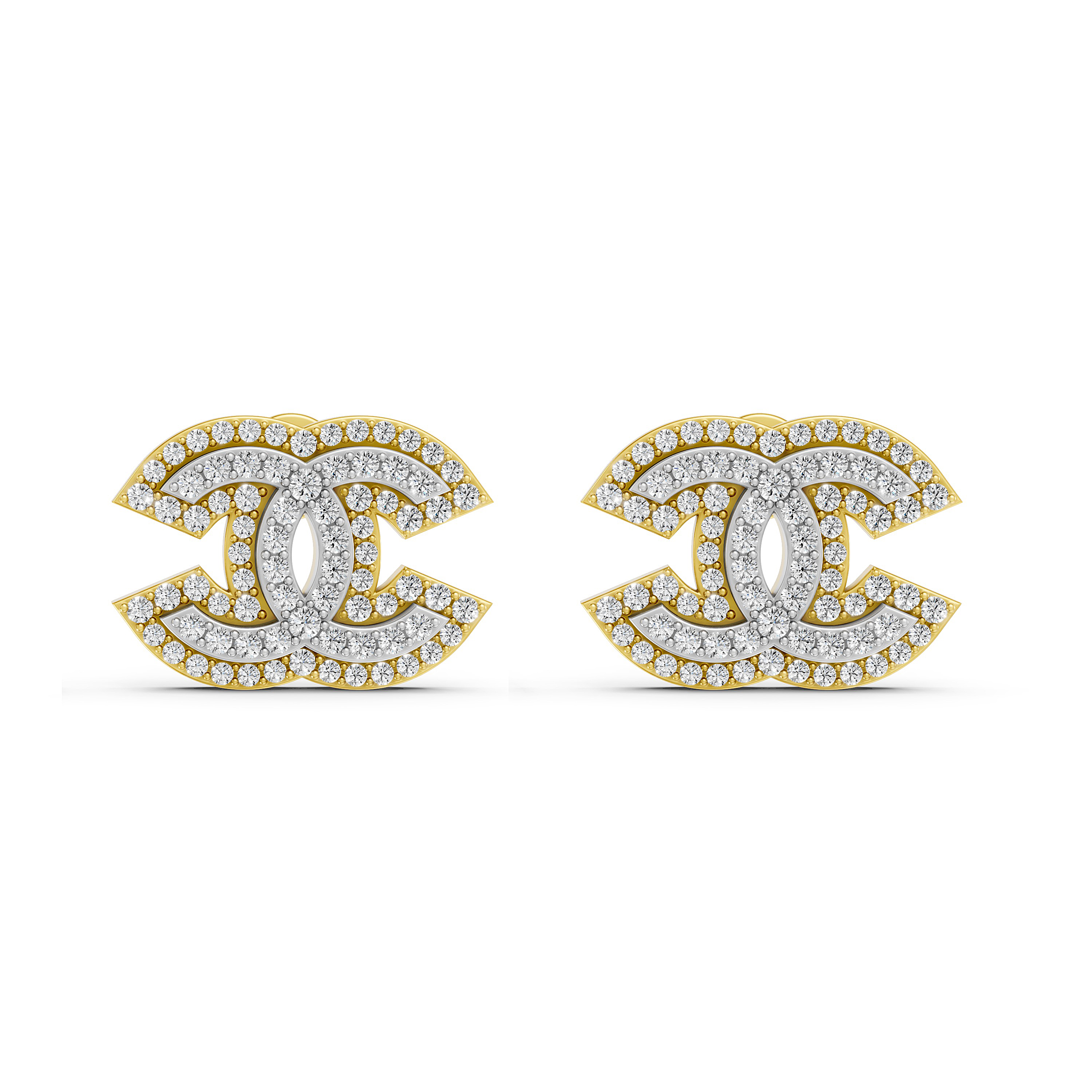 Solid Gold 0.58 CT.T.W Diamond Vintage CC Stud Earrings -  Sparkling Crystals
