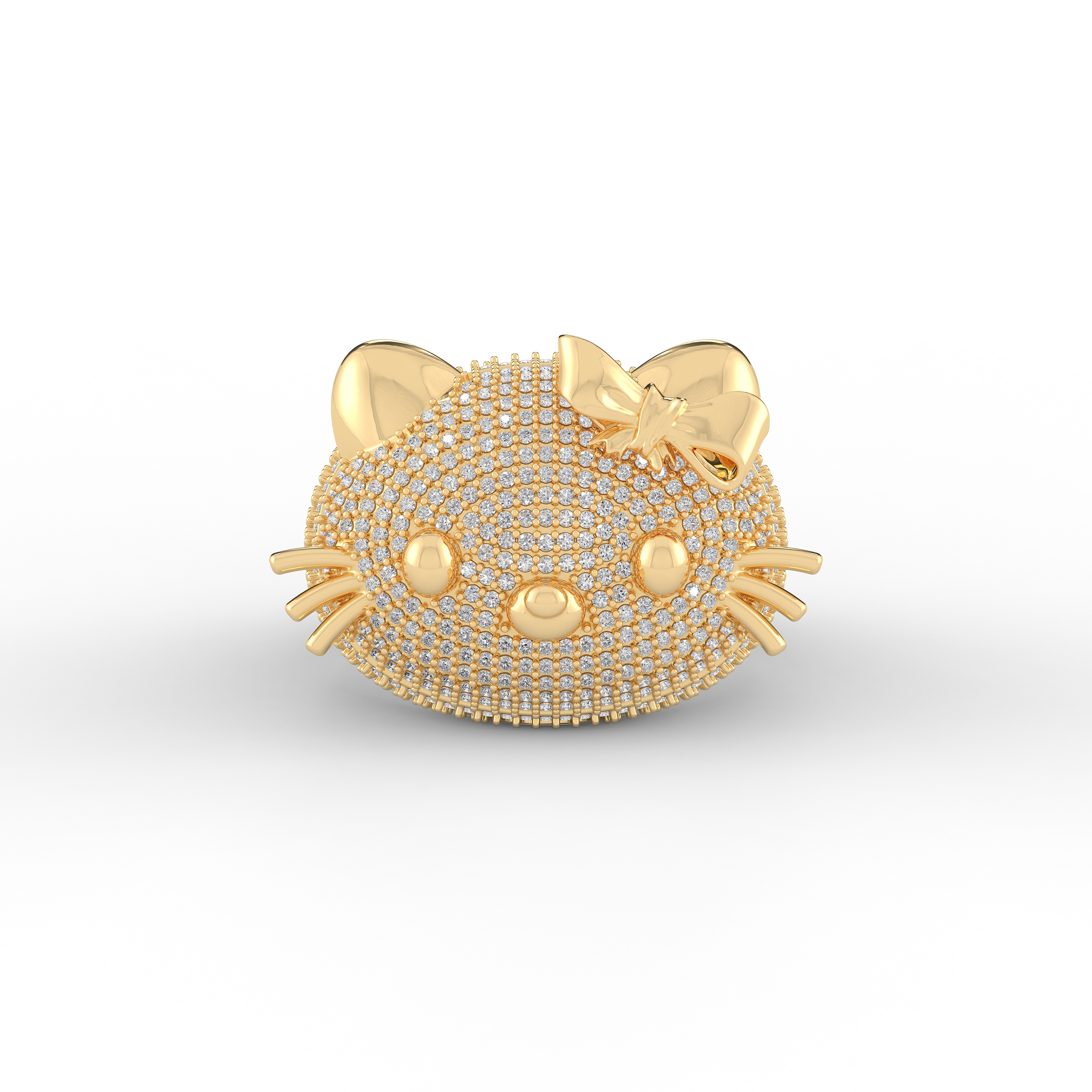 Adorable Kitty Shaped Ring With Red Bow Accent