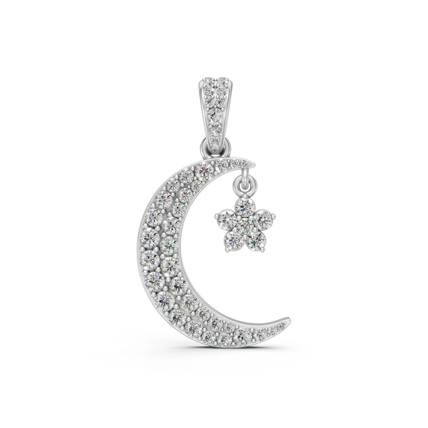 Solid Gold Moon & Star Pendant with Natural Diamonds – Celestial Trendy Charm for Women