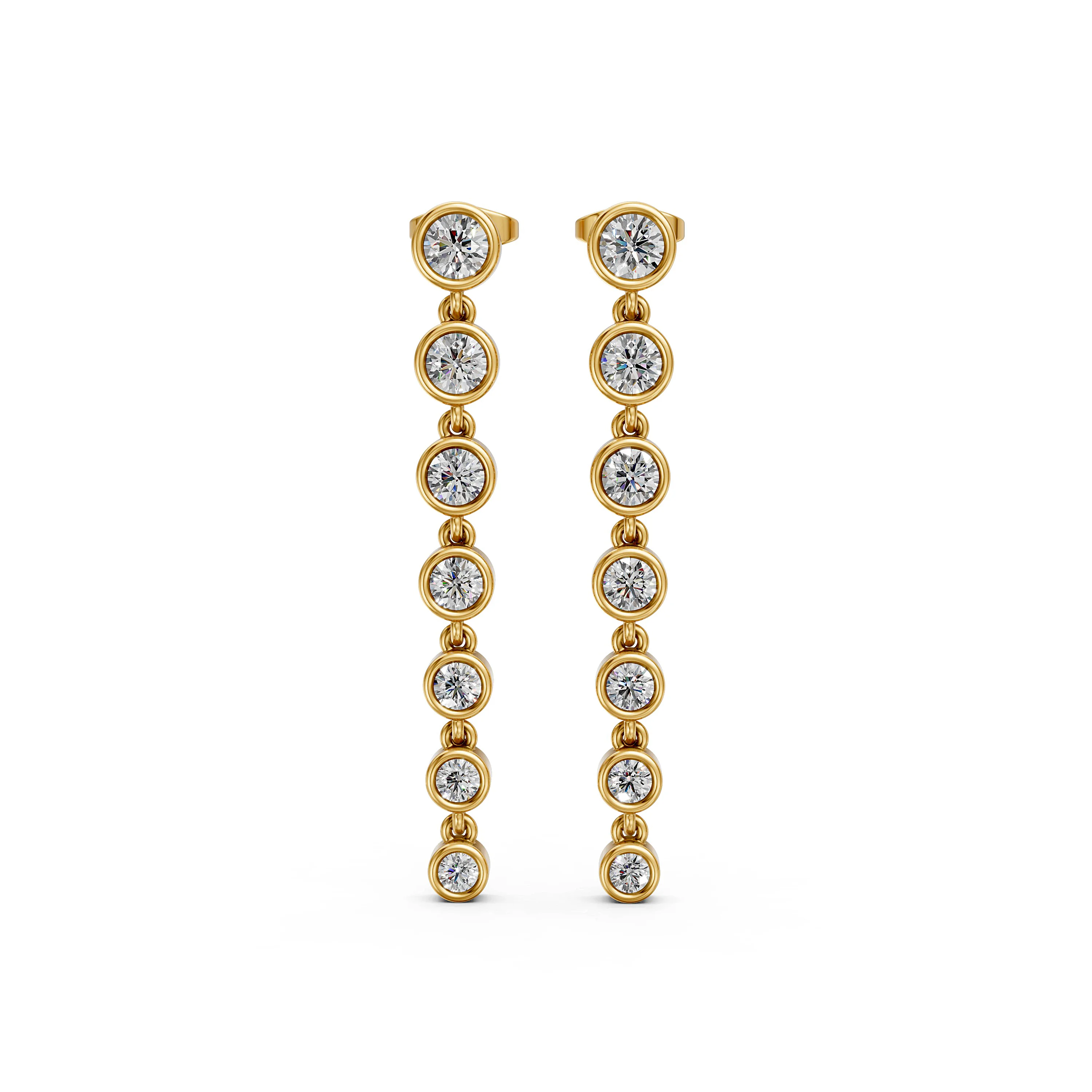 Solid Gold Bezel Set Lab Grown Diamonds Drop and Dangle Earrings