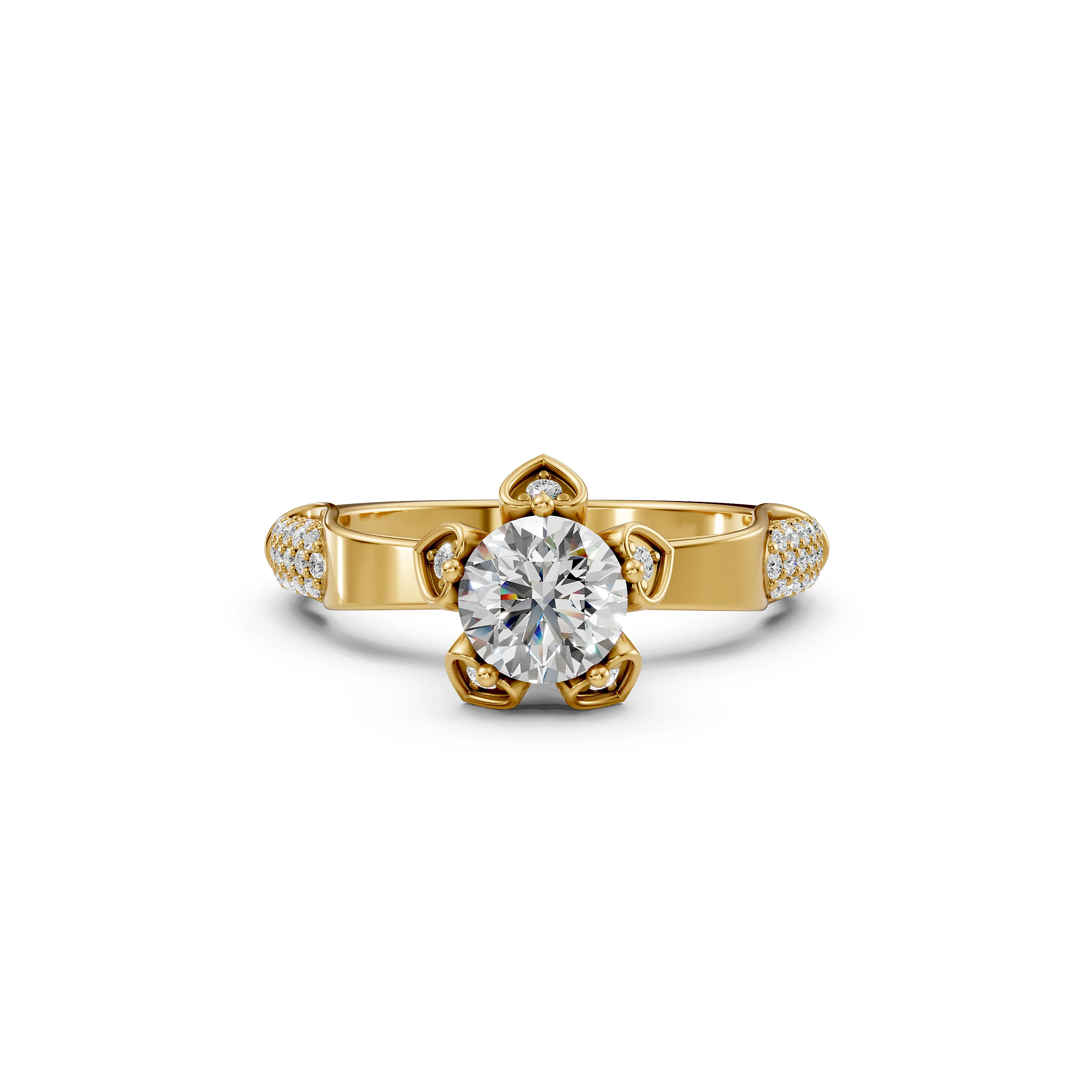 Solid Gold Unique Design Heart Shape Prong Diamond Engagement Ring