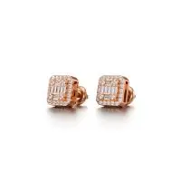 Glary Cushion Frame Halo Diamond Earrings in Rose 10k Gold