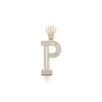 Icy Crowned P Diamond Pendant in Yellow 10k Gold