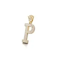 Icy Crowned P Diamond Pendant in Yellow 10k Gold