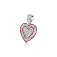 Double-lined Heart Diamond Pendant in White 10k Gold