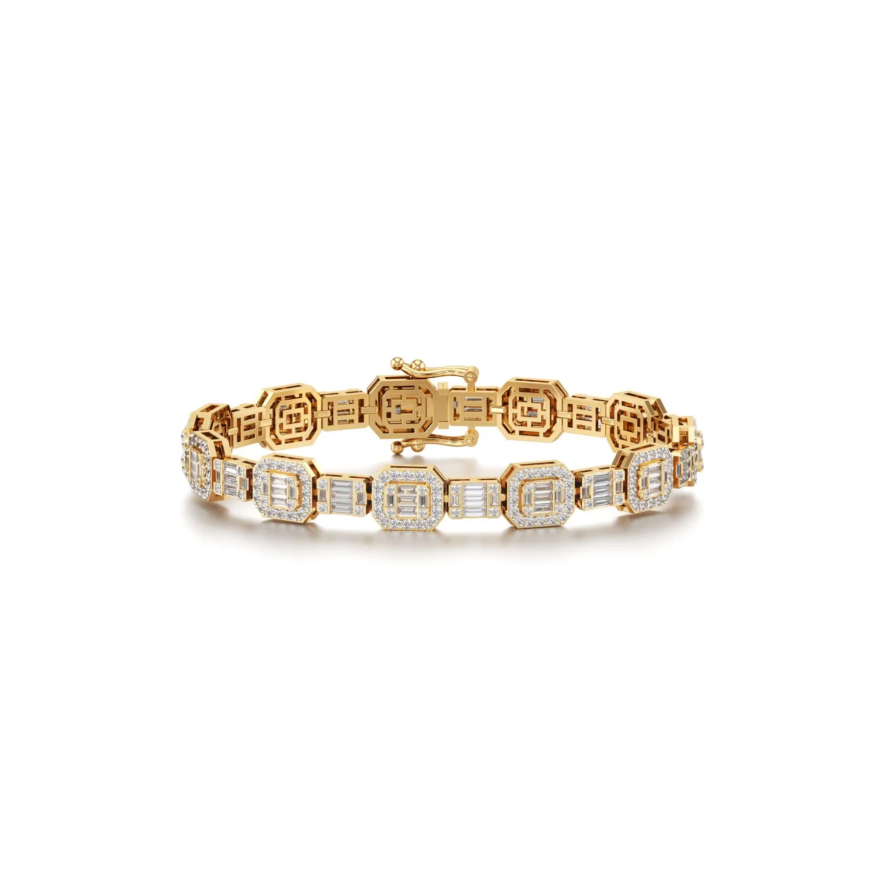 Baguette Asscher Diamond Bracelet in Yellow 10k Gold