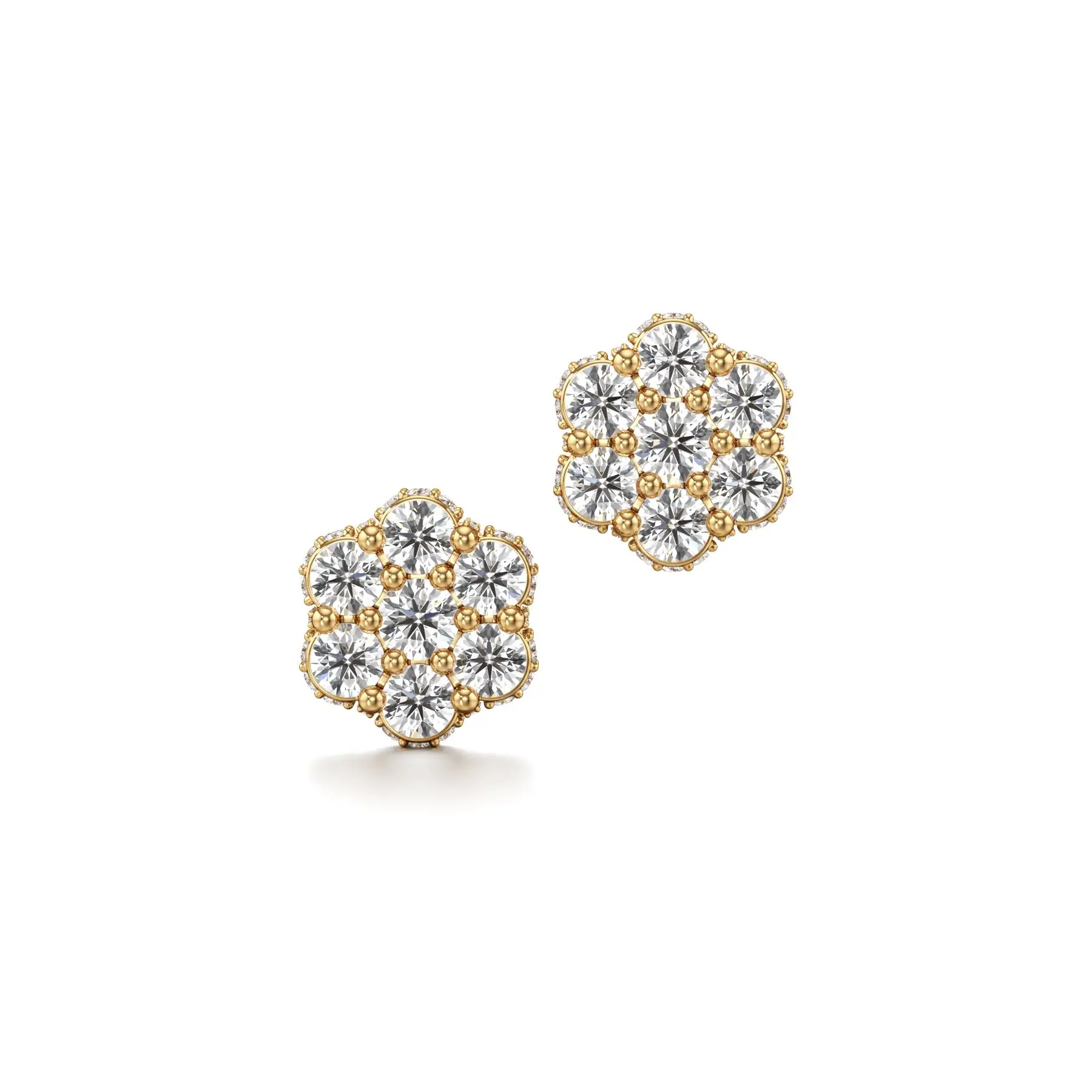 Flashy Flower Cluster Diamond Earrings in Yellow 10k Gold