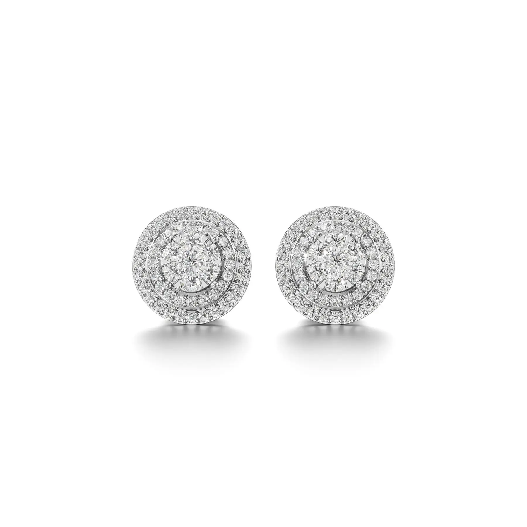 Stepped Cluster Diamond Earrings in White 10k Gold