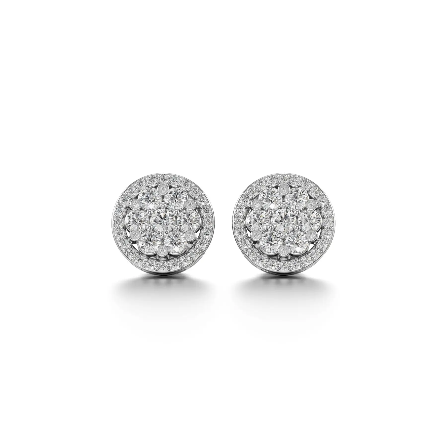 Glitzy Cluster Diamond Earrings in White 10k Gold
