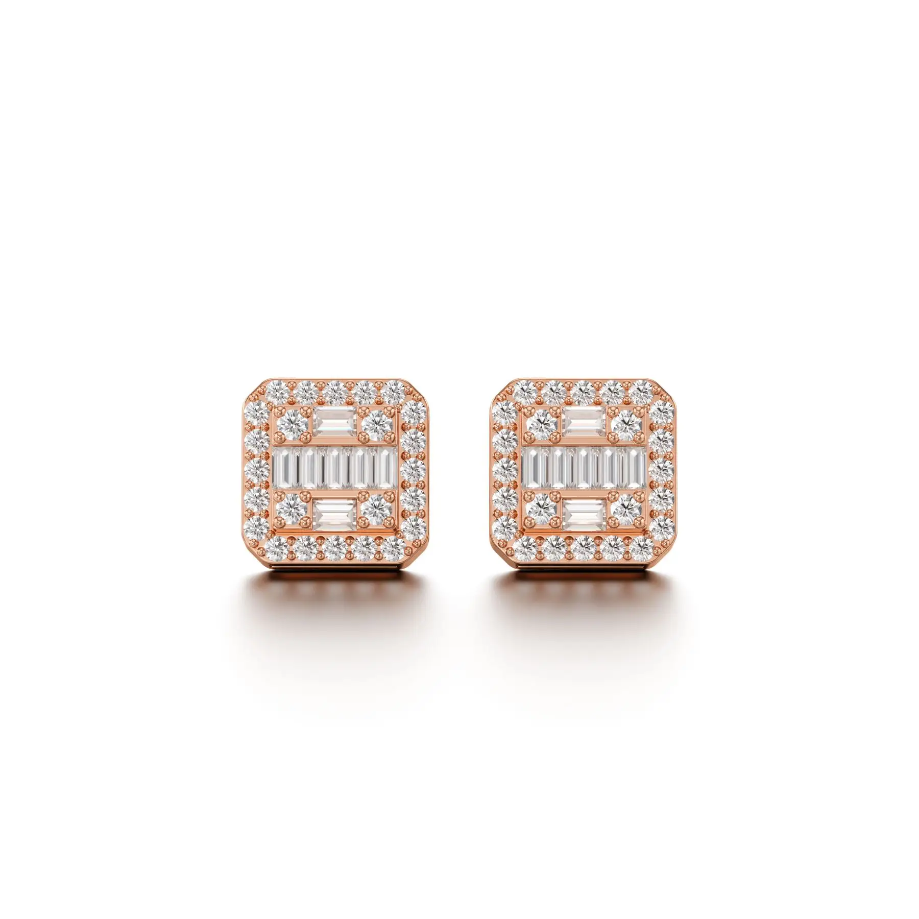Glary Cushion Frame Halo Diamond Earrings in Rose 10k Gold