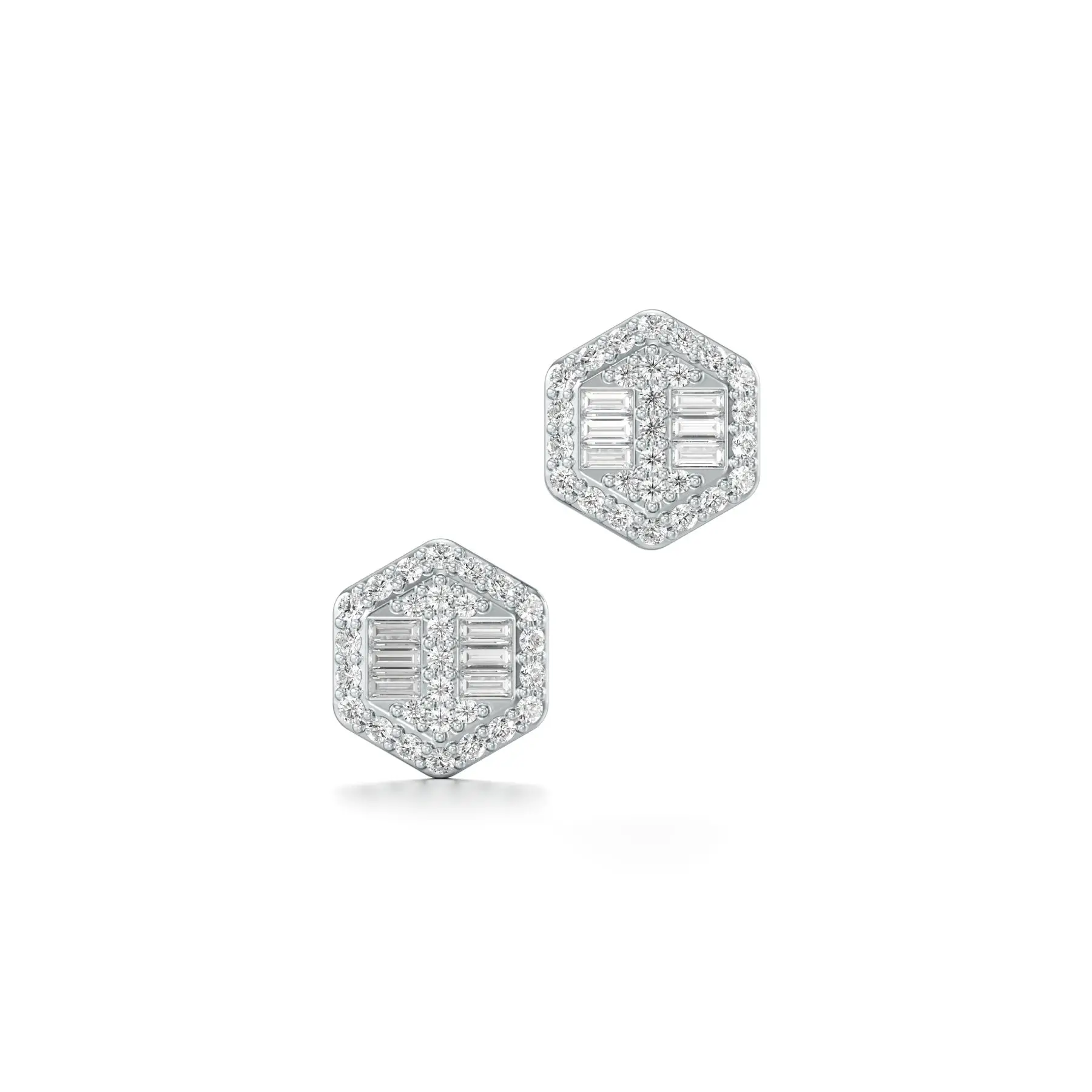 Frosty Hexad Diamond Earrings in White 10k Gold
