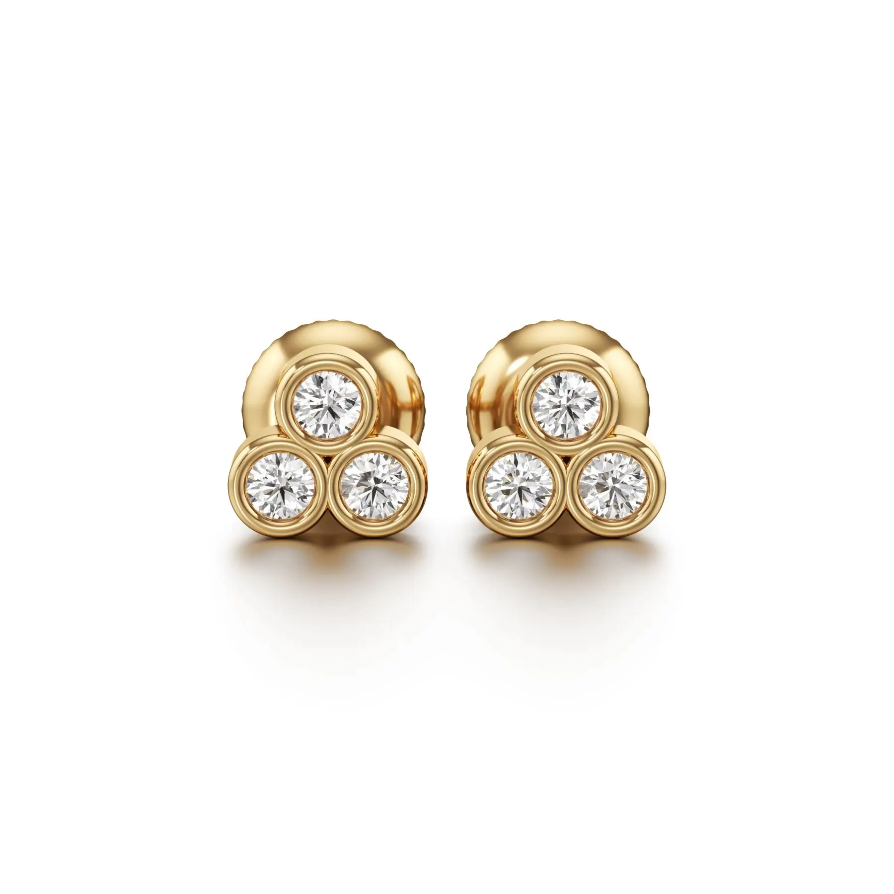 Triple Bling Diamond Earrings in Yellow 10k Gold