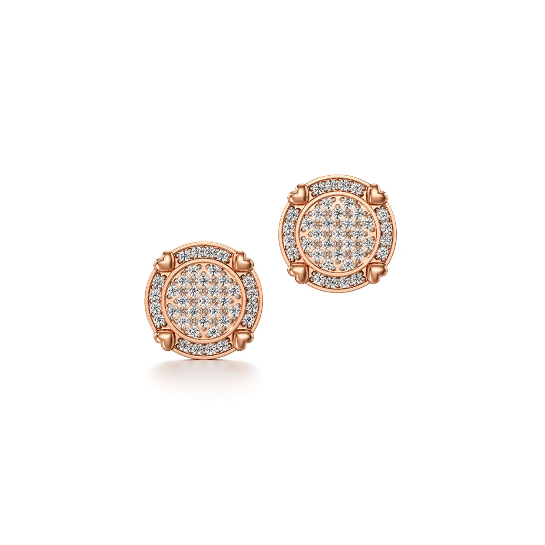Hearty Discoid Diamond Earrings in Rose 10k Gold