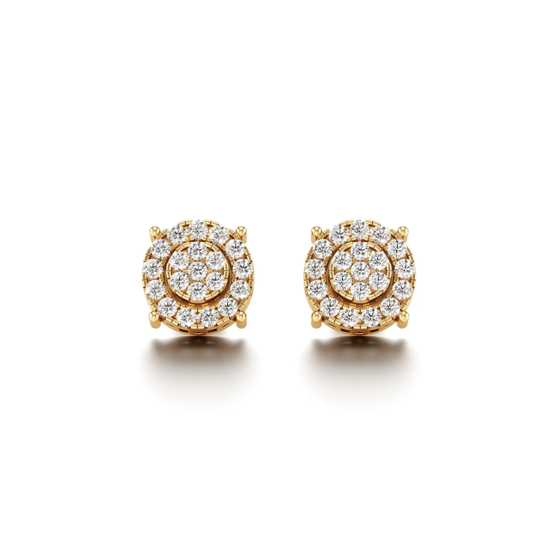Halo Cluster Diamond Earrings in Yellow 10k Gold