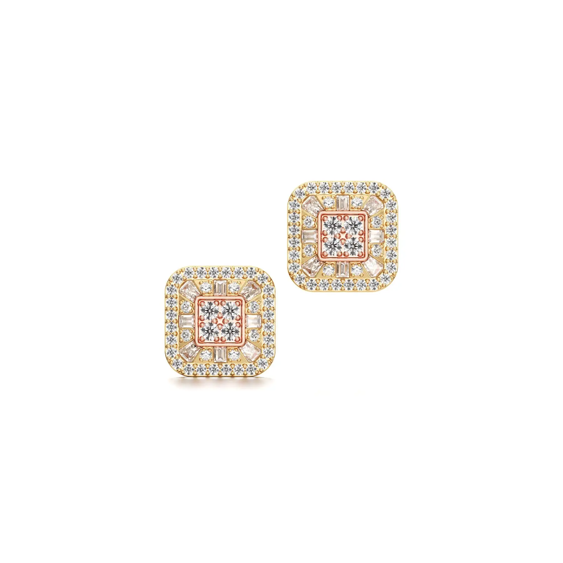 Slamming Cushion Frame Halo Diamond Earrings in Yellow 10k Gold