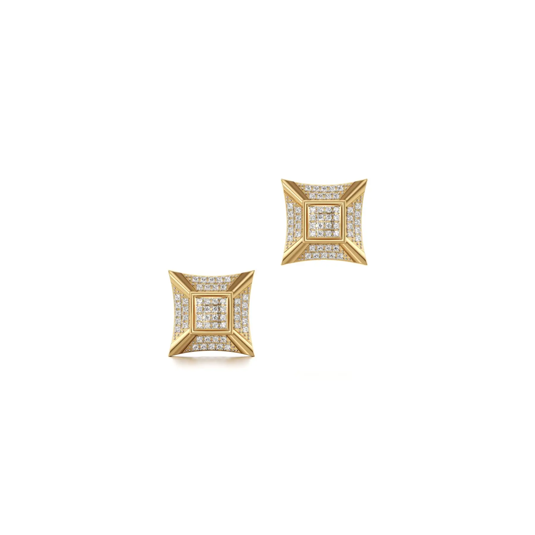 Square Glam Diamond Earrings in Yellow 10k Gold