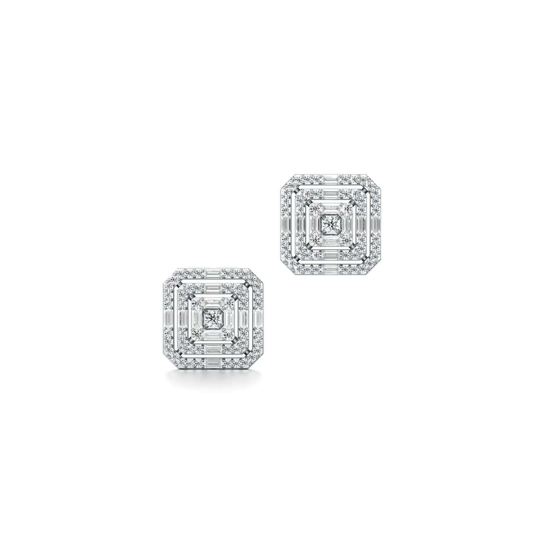 All Square Diamond Earrings in White 10k Gold