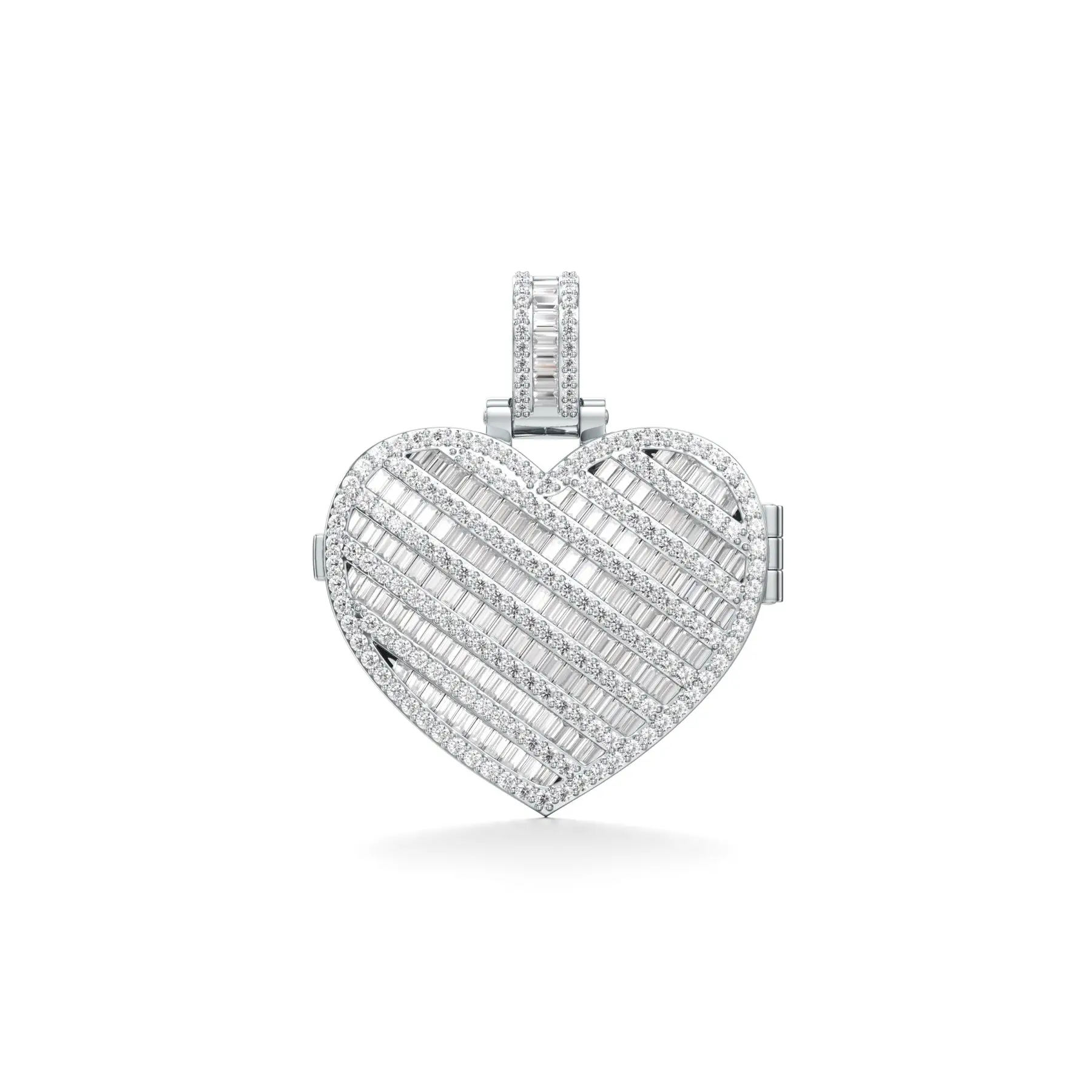 Heart Locket Diamond Pendant in White 10k Gold