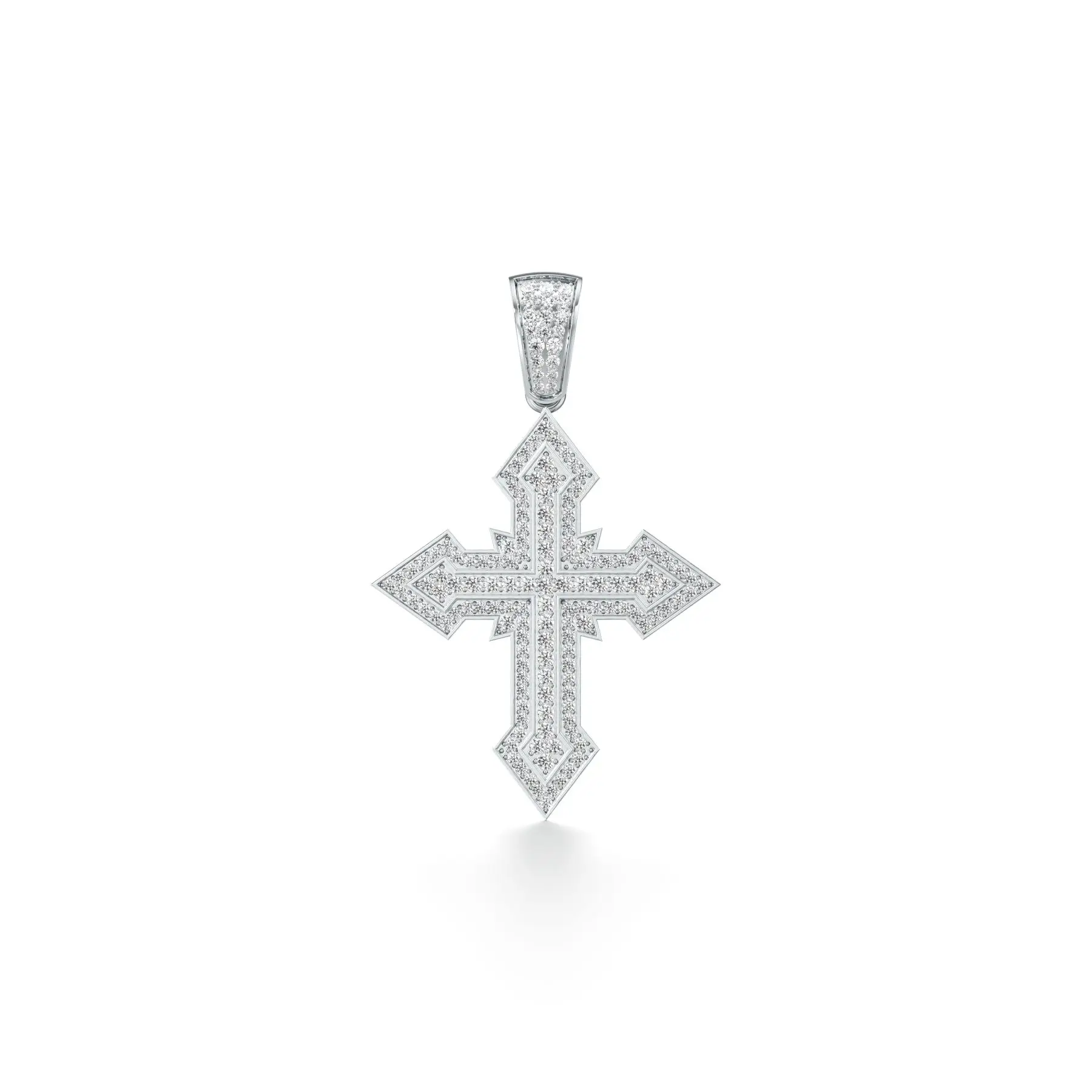 Arrowhead Cross Diamond Pendant in White 10k Gold