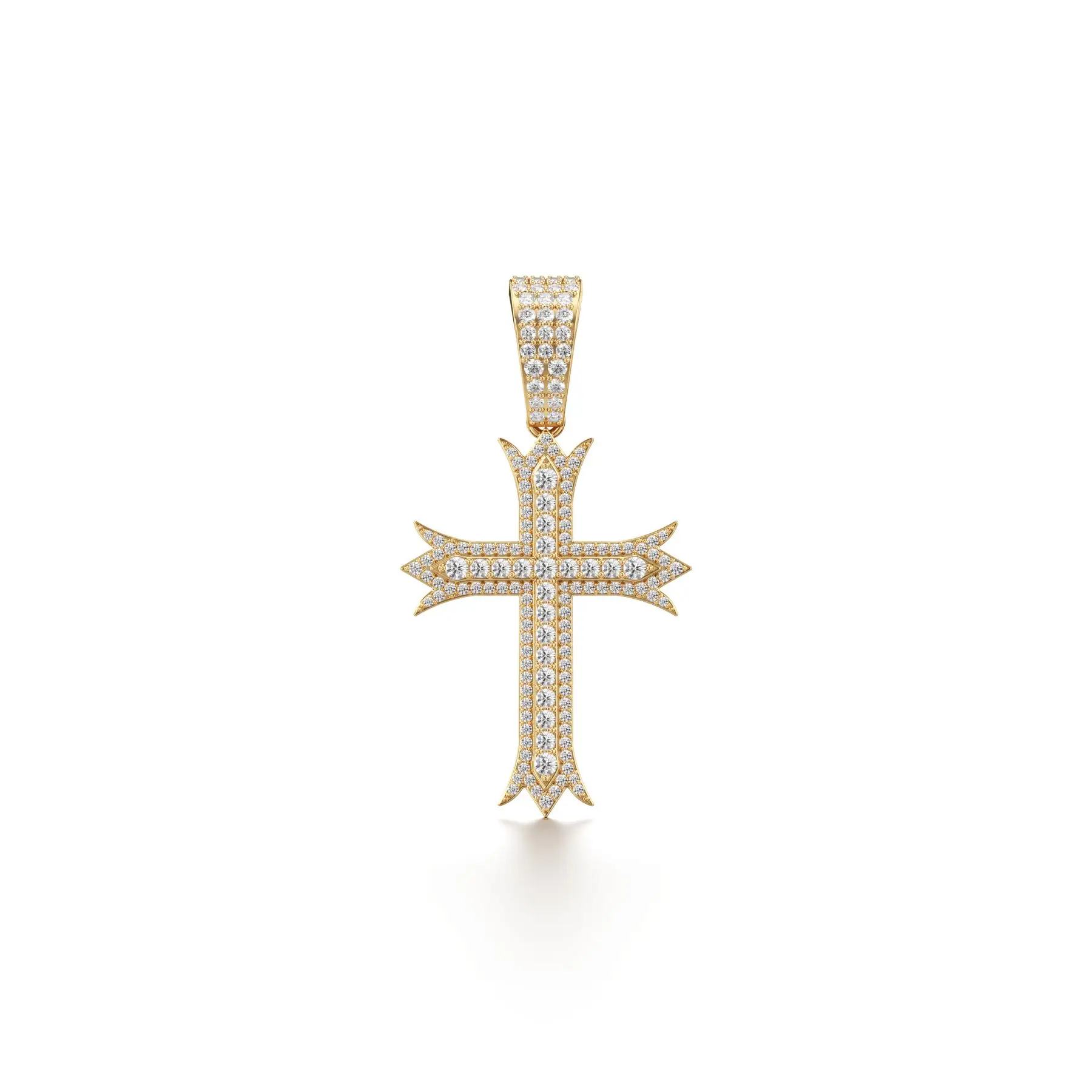 Deco Cross Diamond Pendant in Yellow 10k Gold