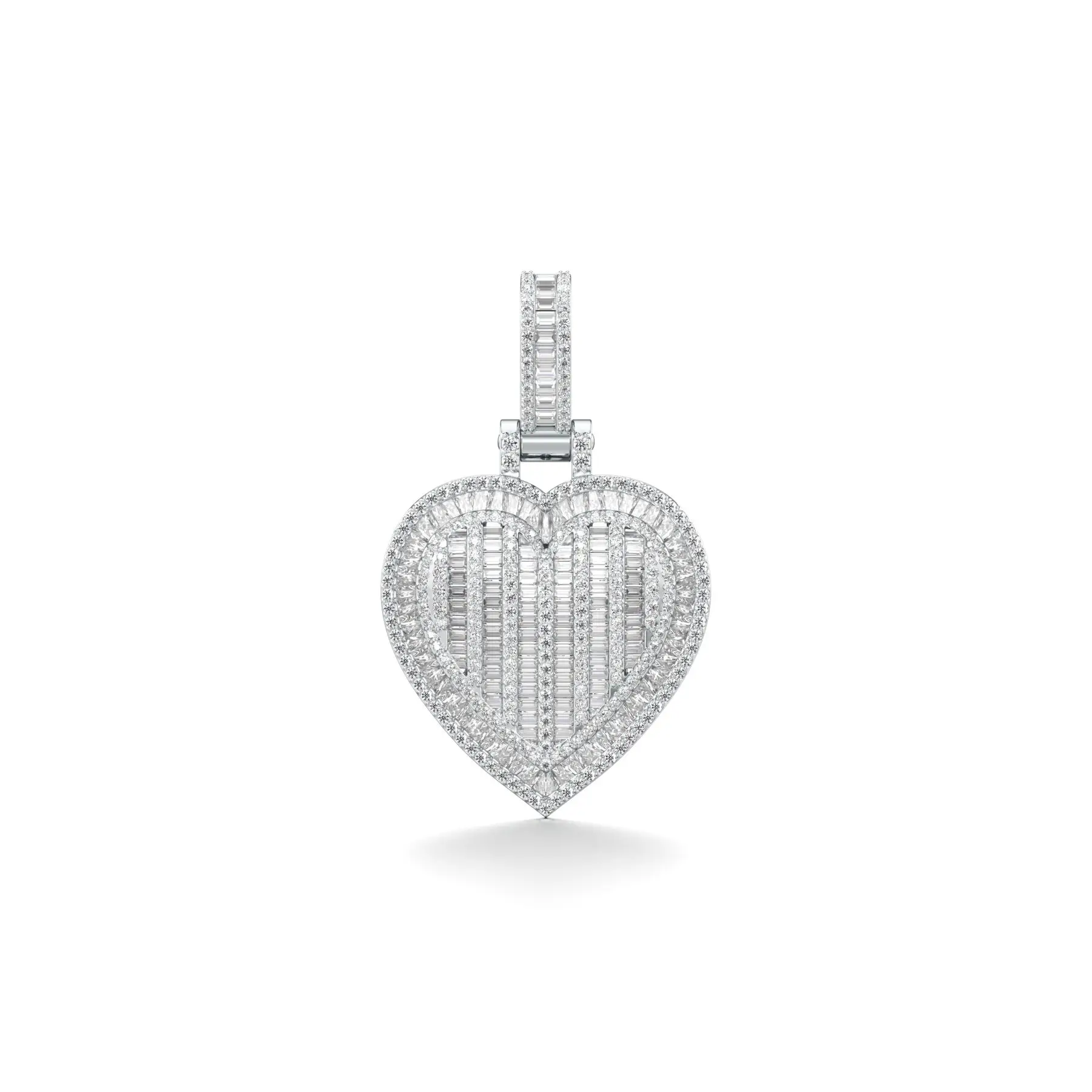 Tumefied Heart Diamond Pendant in White 10k Gold