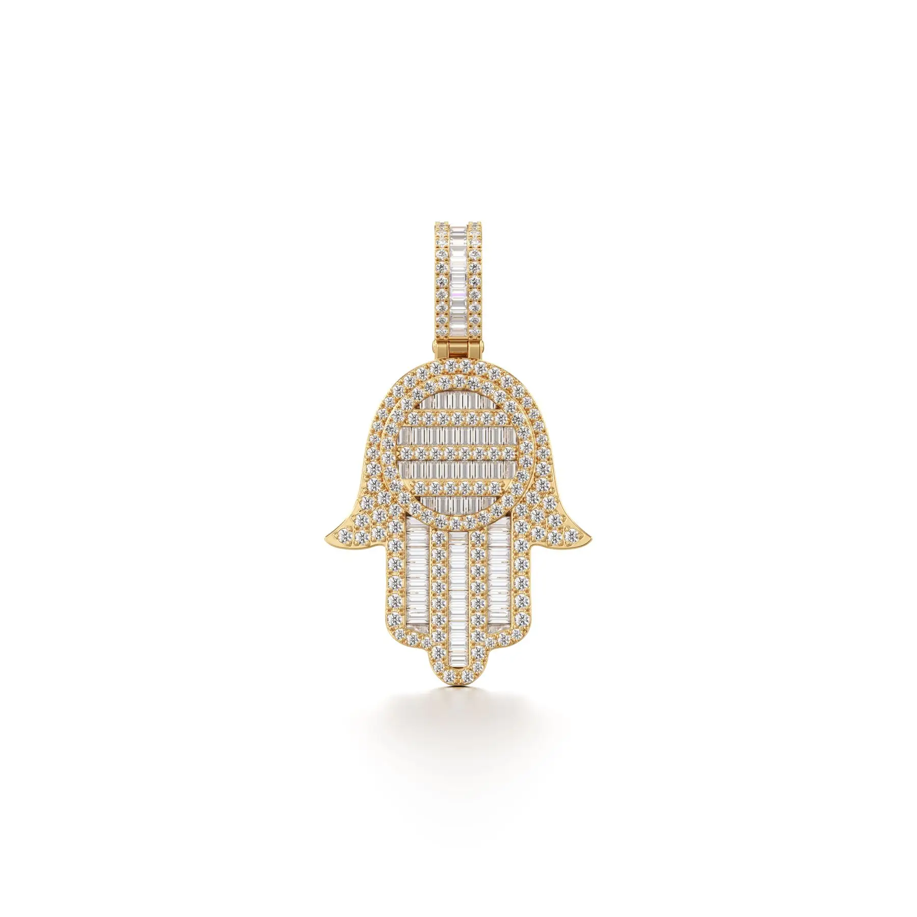 Glistening Hamsa Diamond Pendant in Yellow 10k Gold
