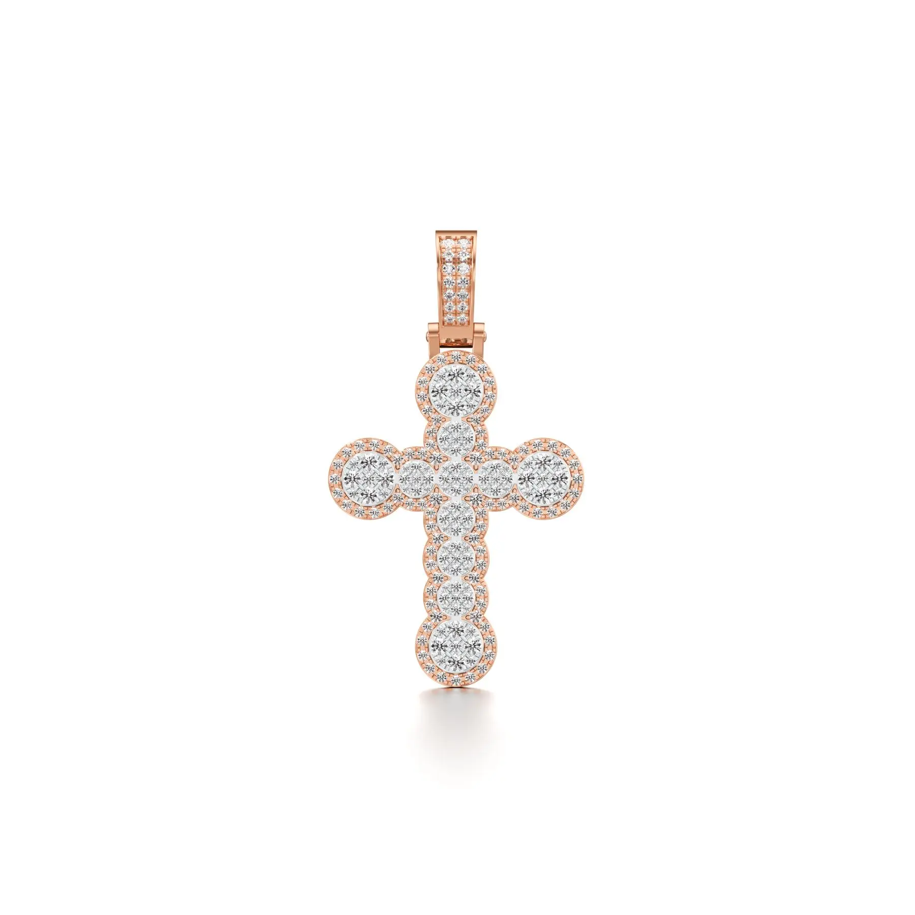 Bulbous Cross Diamond Pendant in Rose 10k Gold