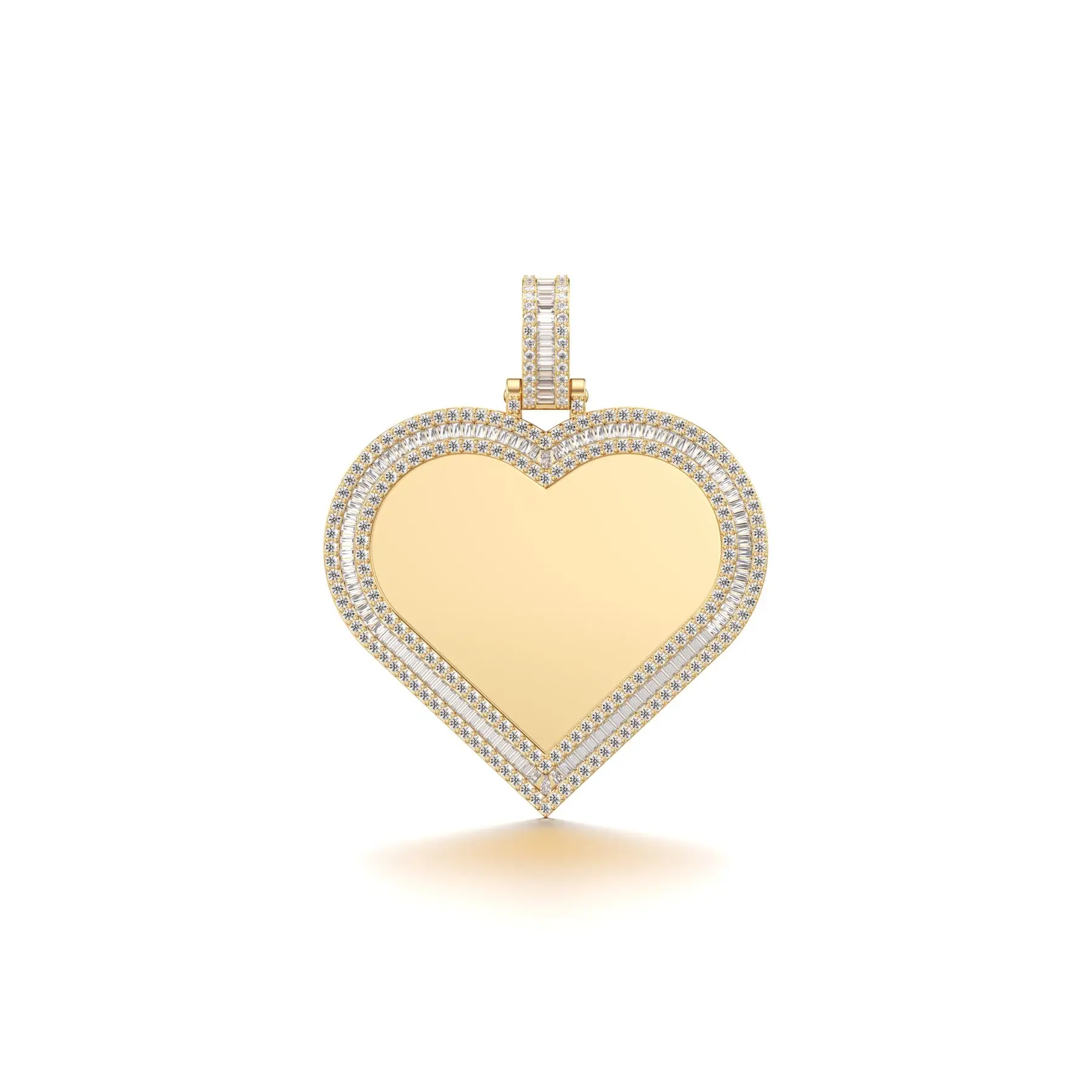 Baguette Heart Keepsake Diamond Pendant in Yellow 10k Gold