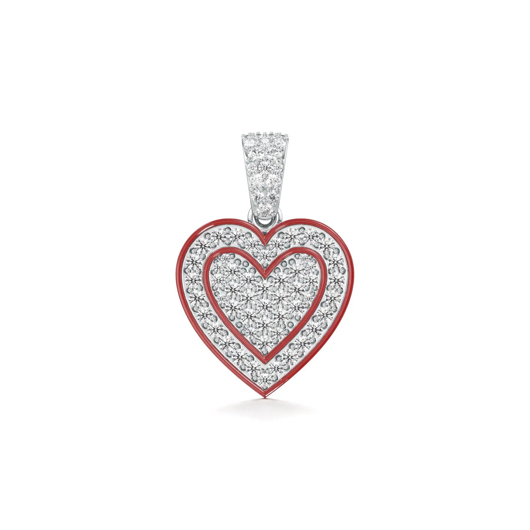 Double-lined Heart Diamond Pendant in White 10k Gold