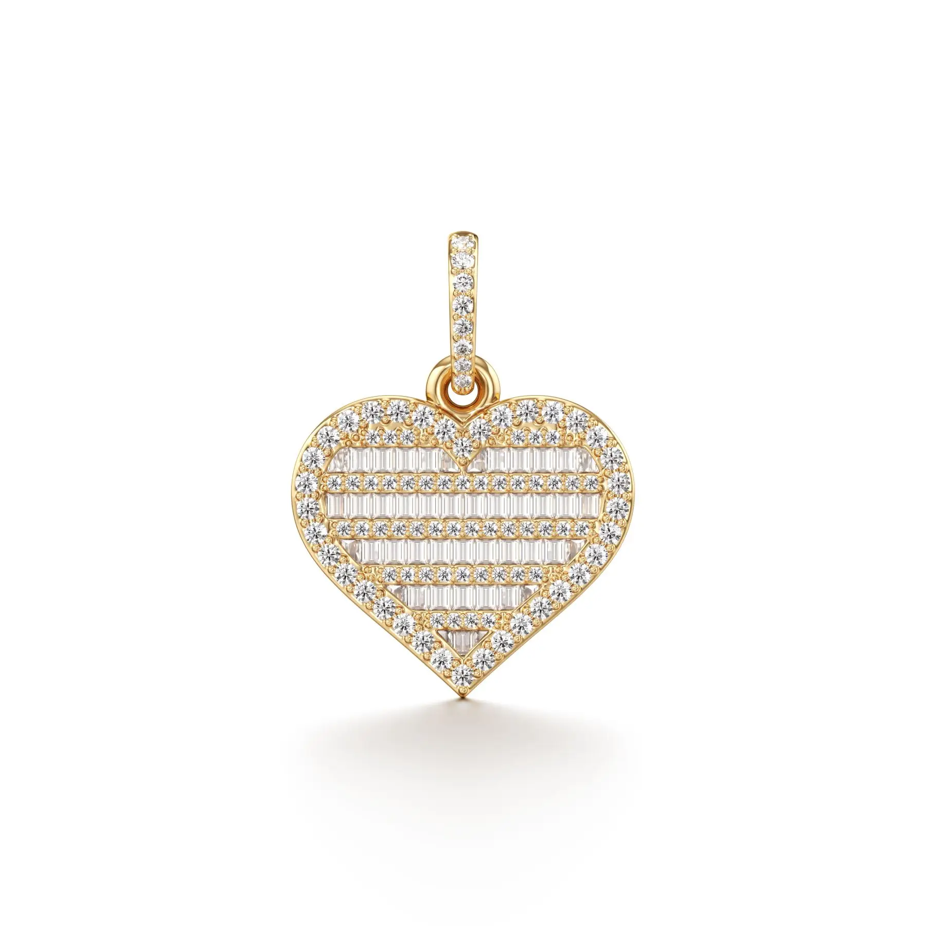 Baguette Heart Diamond Pendant in Yellow 10k Gold