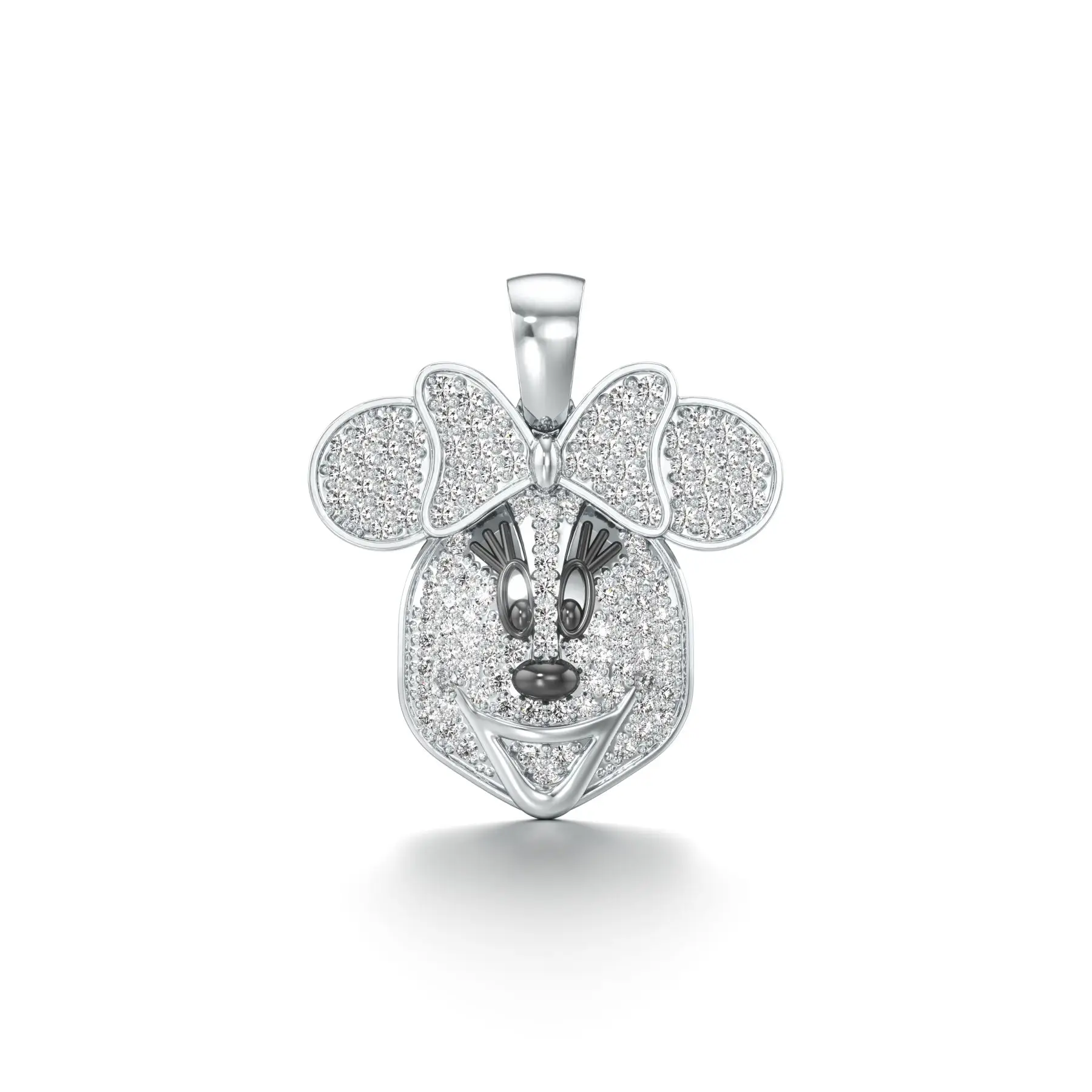 Whimsy Minnie Mouse Diamond Pendant in White 10k Gold