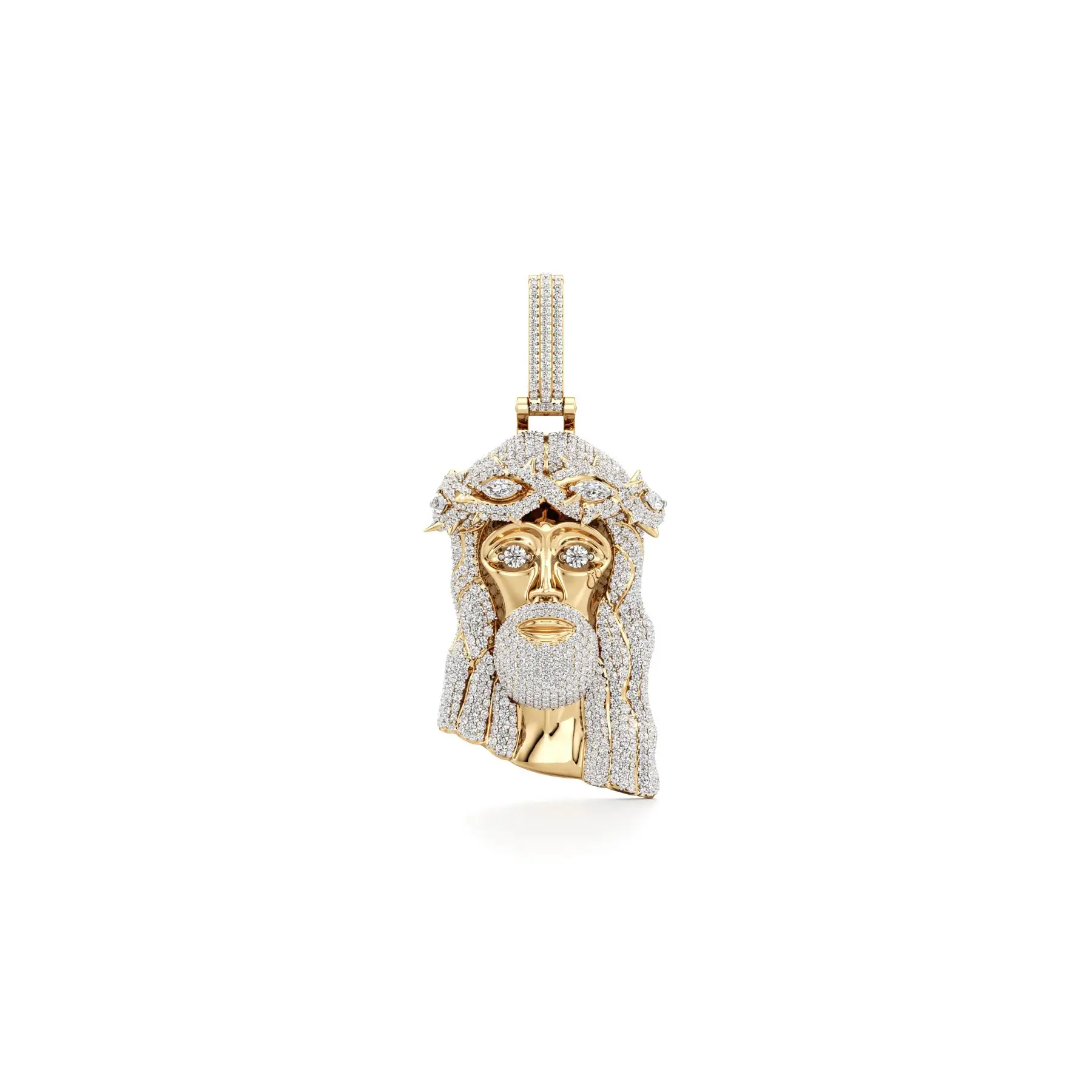 Jesus Medallion Diamond Pendant in Yellow 10k Gold