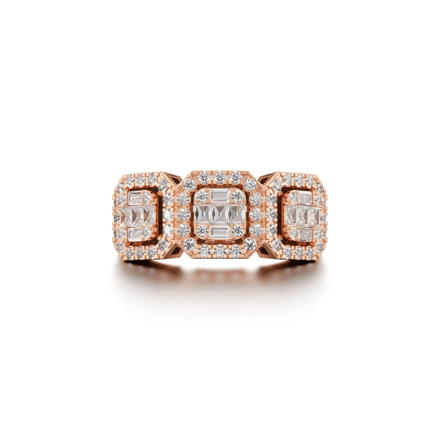 Geared Asscher Diamond Ring in Rose 14k Gold