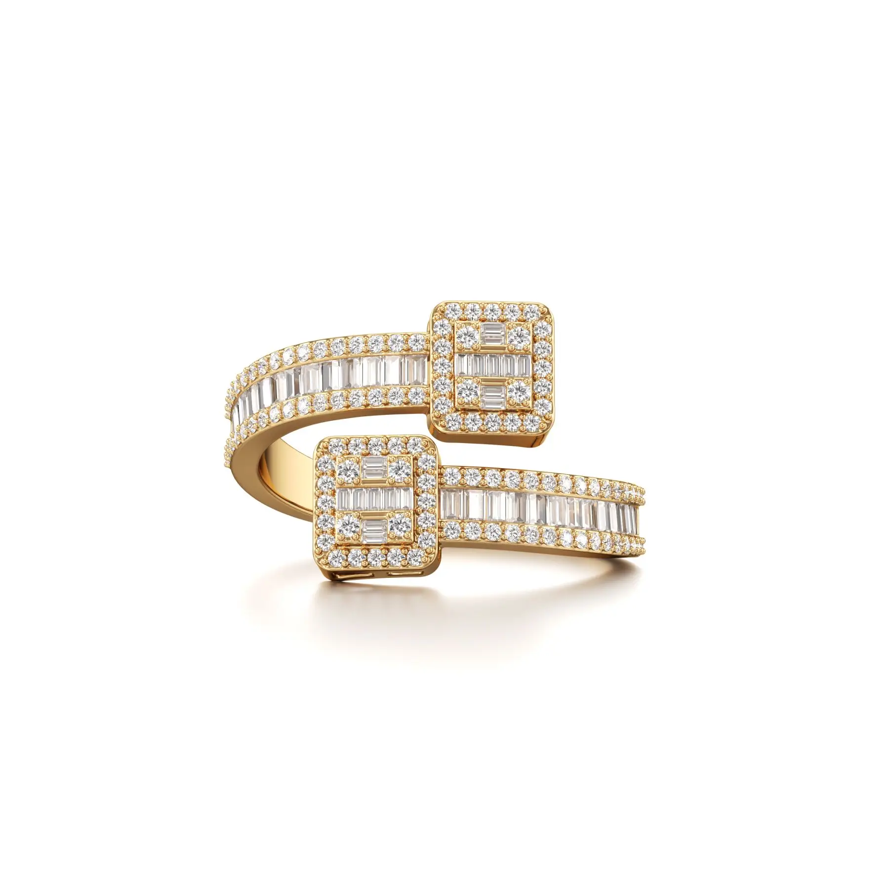Baguette Curl Diamond Ring in Yellow 10k Gold