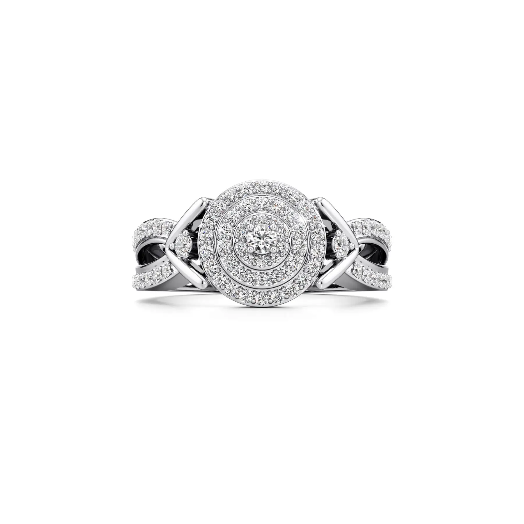 Crowned Blingy Diamond Ring in White 10k Gold
